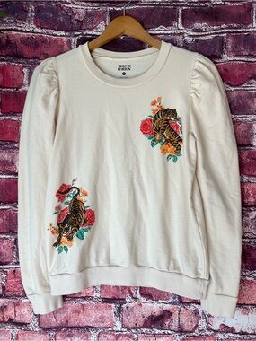 Anthropologie Back When Tiger Floral Graphic Puff Sleeve Sweatshirt